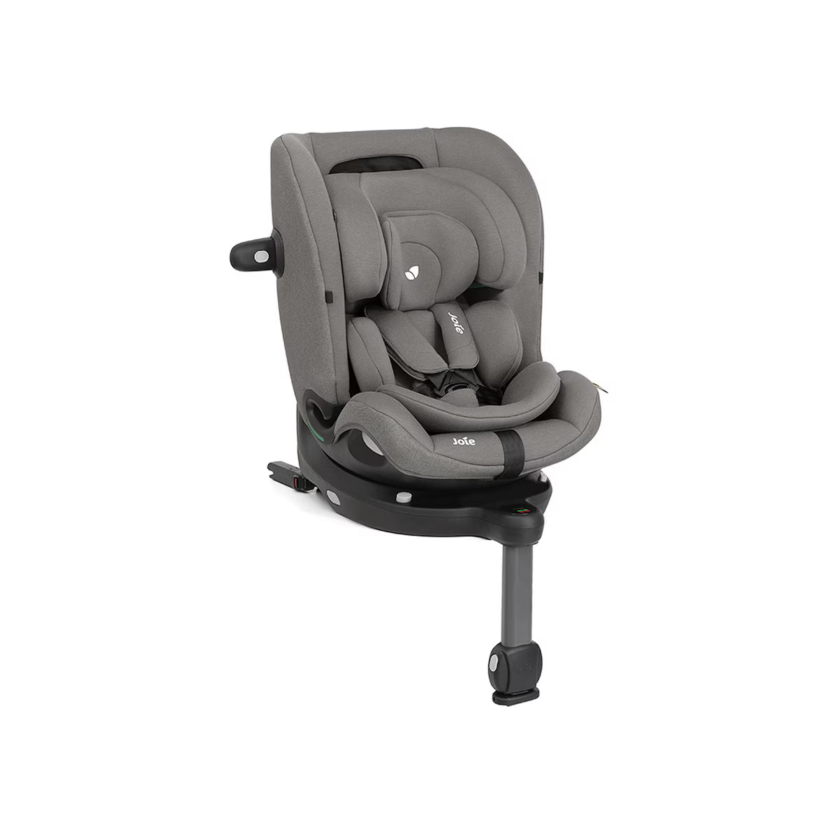 Cadeira auto Joie i-Spin 360 Max cinzenta com base giratória e pé de apoio.