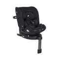 Cadeira auto Joie i-Spin XL Signature preta, vista de lado, com base ISOFIX e perna de apoio, isolada em fundo branco.