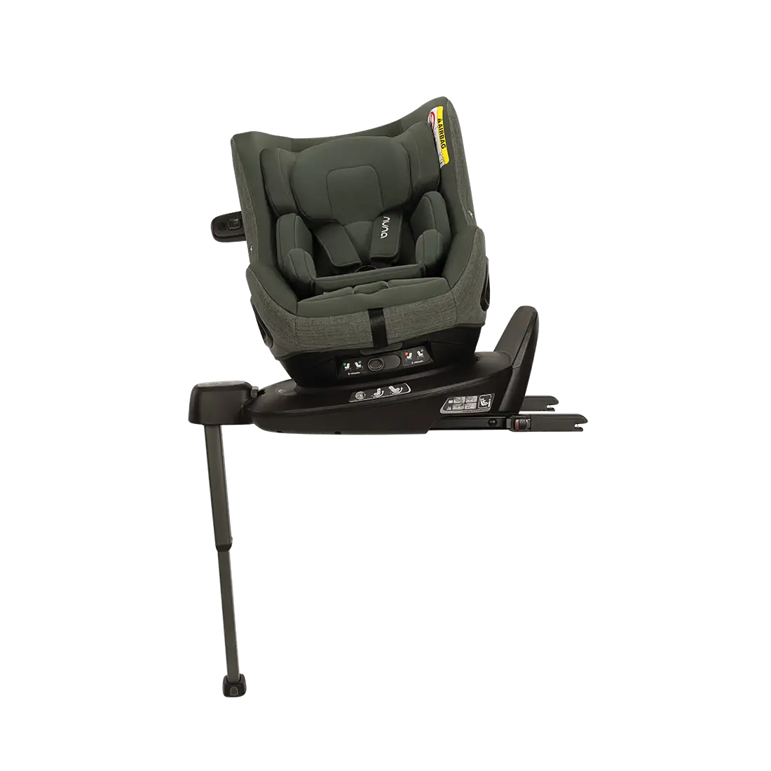 [Vista lateral da cadeira auto Nuna Pruu demonstrando as 5 posições de reclinação para maior conforto.]