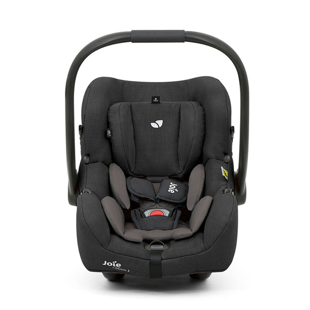 A cadeira auto ovo Joie i-Gemm 3 na cor cinzenta escura, isolada sobre fundo branco, focada no design geral do produto.
