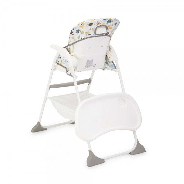 Vista lateral da cadeira Joie Mimzy Snacker, evidenciando o assento reclinado em 3 posições para conforto do bebé.