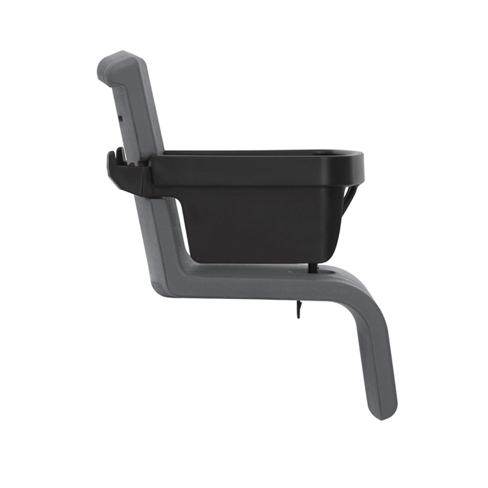 Vista lateral da cadeira Nuna ZAAZ, mostrando o encaixe do copo/recipiente lateral e o perfil ergonómico.