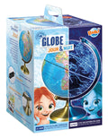 Caixa do produto Globo Terraqueo Dia & Noite da Buki, mostrando o globo com ilustrações de crianças e destaque para as funções diurna e noturna.