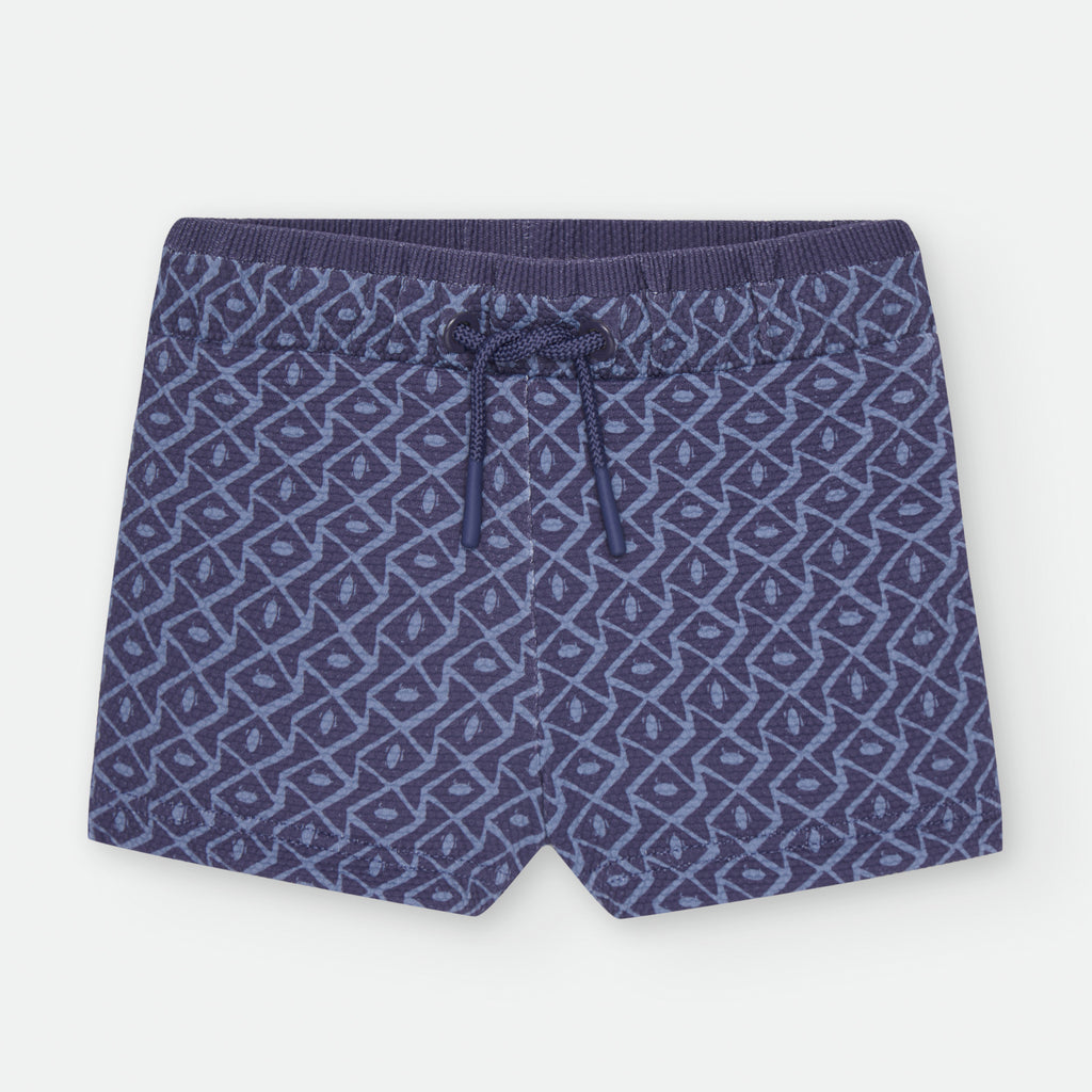 Calções de praia Waterlemon com padrão geométrico azul para criança