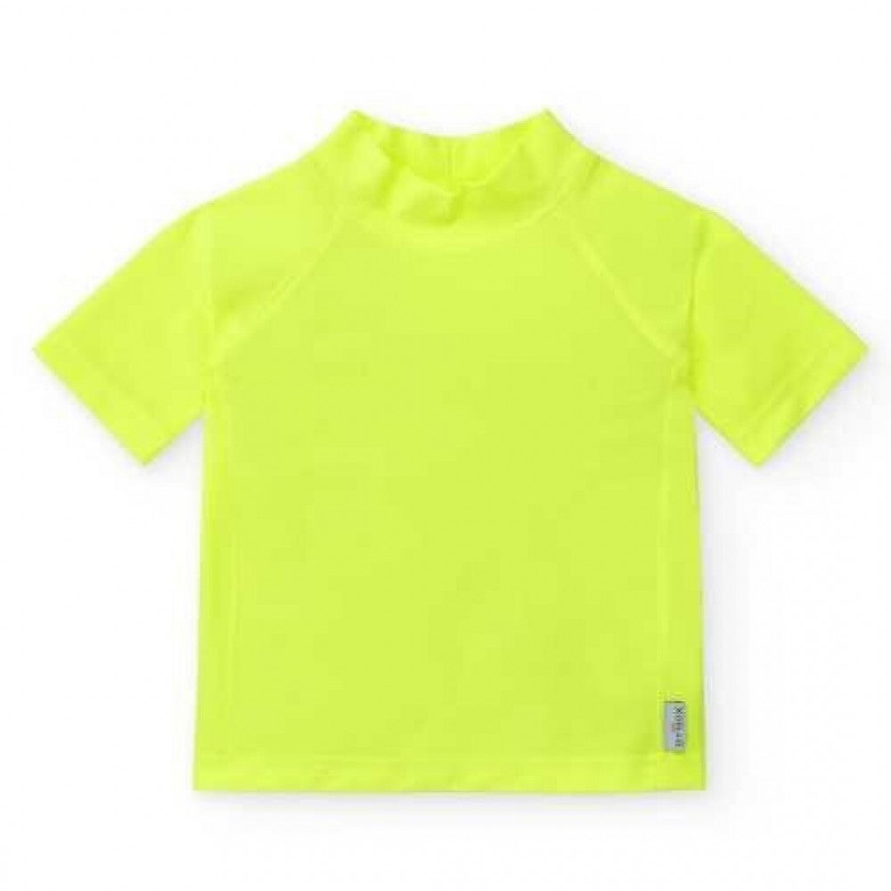Camisola de manga curta amarela neon para bebé com proteção solar UPF 50+
