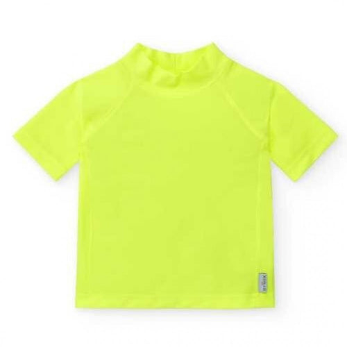 Camisola de manga curta amarela neon para bebé com proteção solar UPF 50+