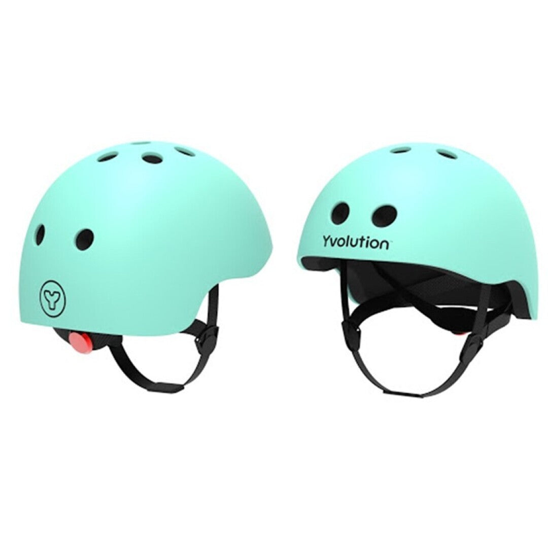 Capacete de proteção Yvolution em cor verde menta com aberturas de ventilação superiores.
