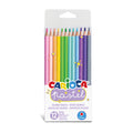 Caixa de doze lapis de cor em tons pastel da marca Carioca organizados de forma harmoniosa