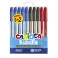 Conjunto de dez canetas esferográficas Carioca Fiorella em blister promocional com cores sortidas.