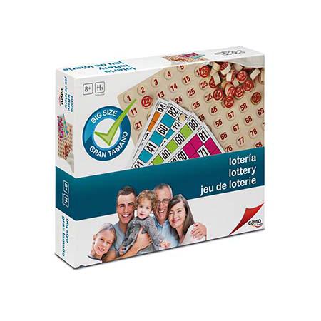 Embalagem do jogo Cayro Bingo XXL, com imagem de família sorrindo e cartelas de bingo visíveis. Selo "Big Size" em destaque.