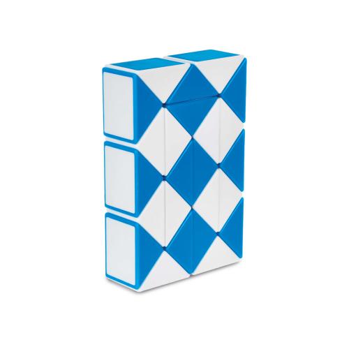 Cayro Cubo de Rubik Magic Snake em forma de cubo, mostrando o padrão de cores azul e branco.
