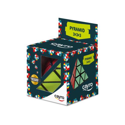 Embalagem do Cayro Cubo de Rubik Pirâmide mostrando o design do puzzle e a marca Cayro.