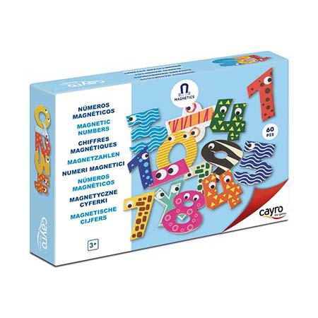 Caixa do produto Cayro Números Magnéticos (60 peças) em fundo branco, exibindo números coloridos e com padrões.