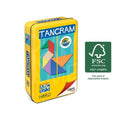 Jogo Tangram de madeira Cayro com sete pecas geometricas e caixa de metal