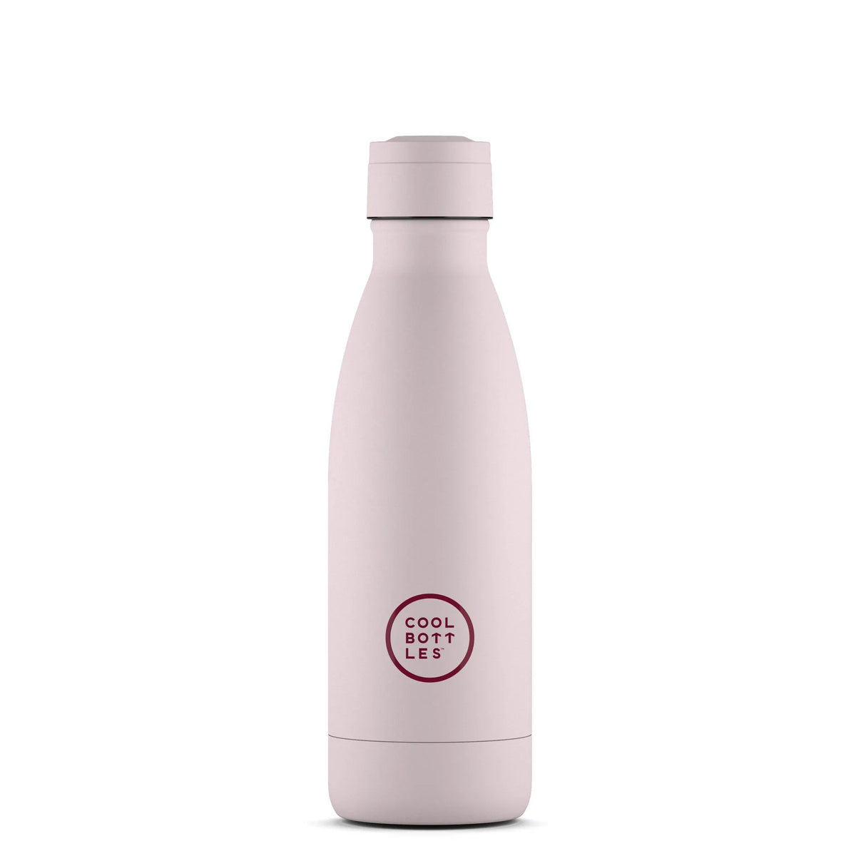 Garrafa térmica Cool Bottles de 500ml na cor rosa pastel, com acabamento mate e logótipo visível, num fundo branco.