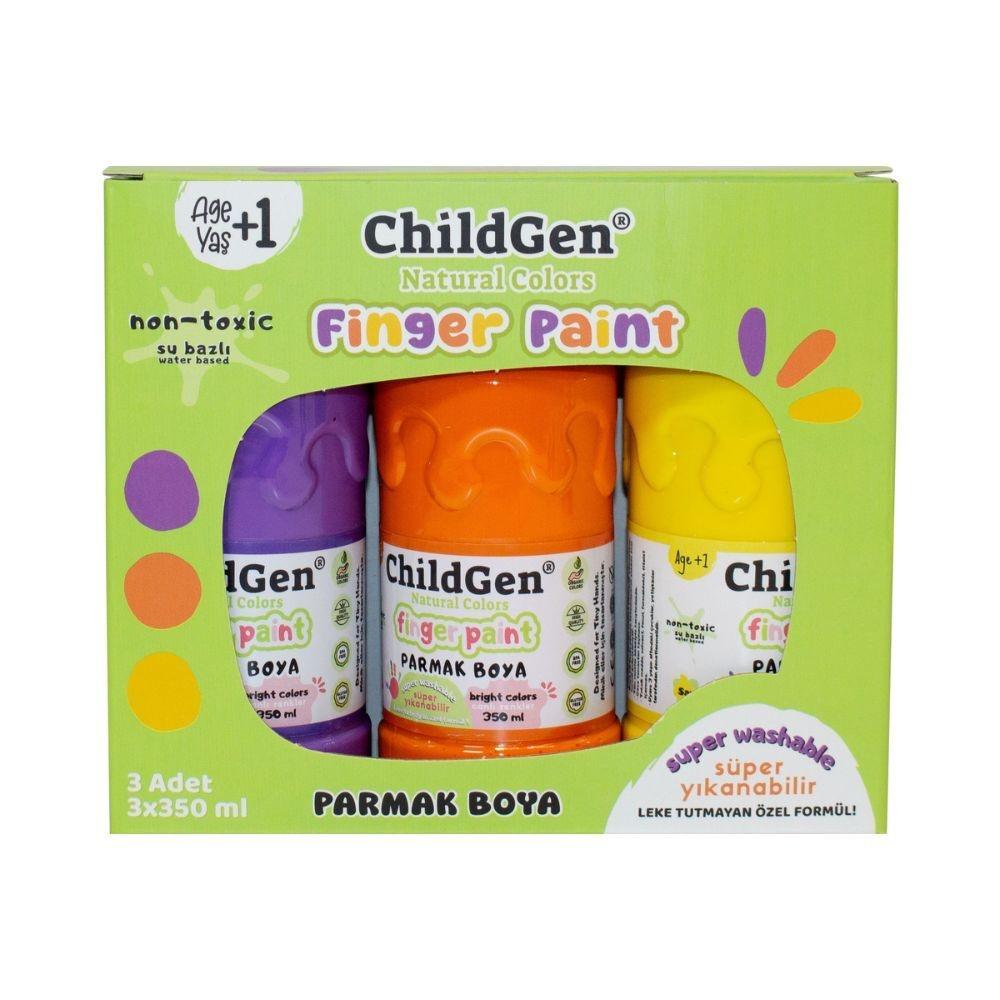 Pintura de dedos ChildGen - 3 colores (350ml) - Amarillo, Naranja y Morado