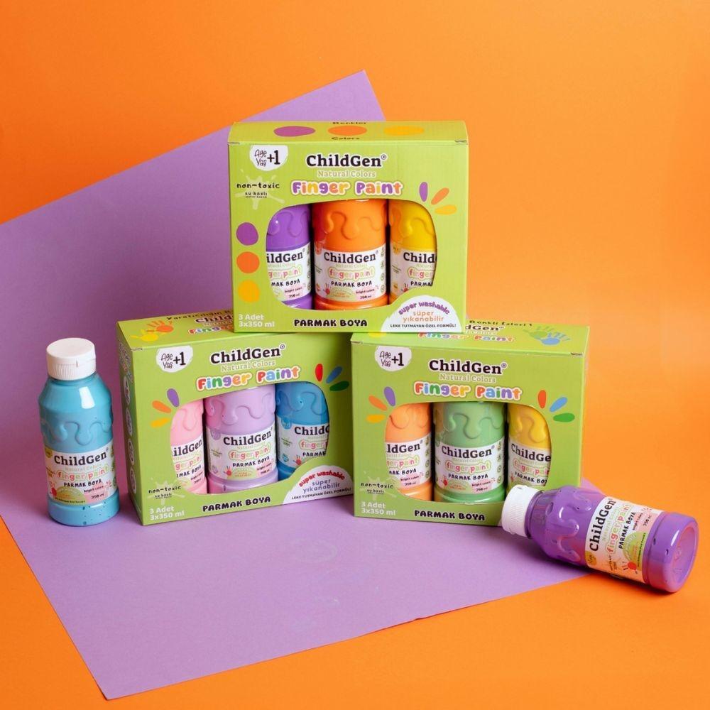 Pintura de dedos ChildGen - 3 colores (350ml) - Amarillo, Naranja y Morado