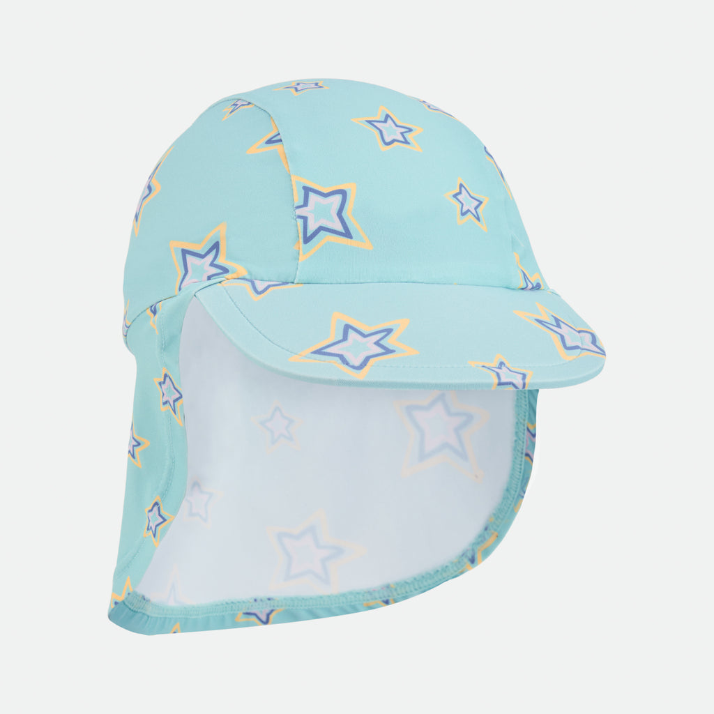 Chapéu de banho para bebé Waterlemon com padrão de estrelas, pala frontal e proteção de nuca.