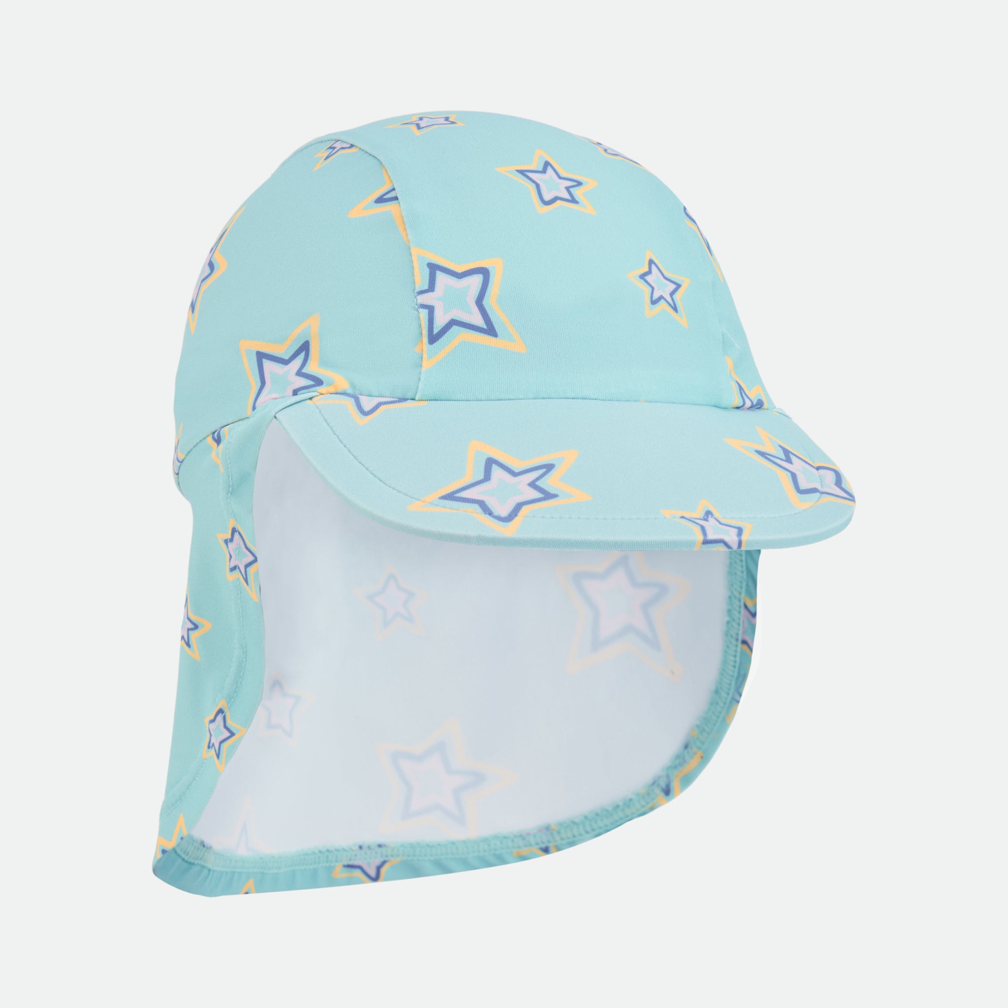 Chapéu de banho para bebé Waterlemon com padrão de estrelas, pala frontal e proteção de nuca.