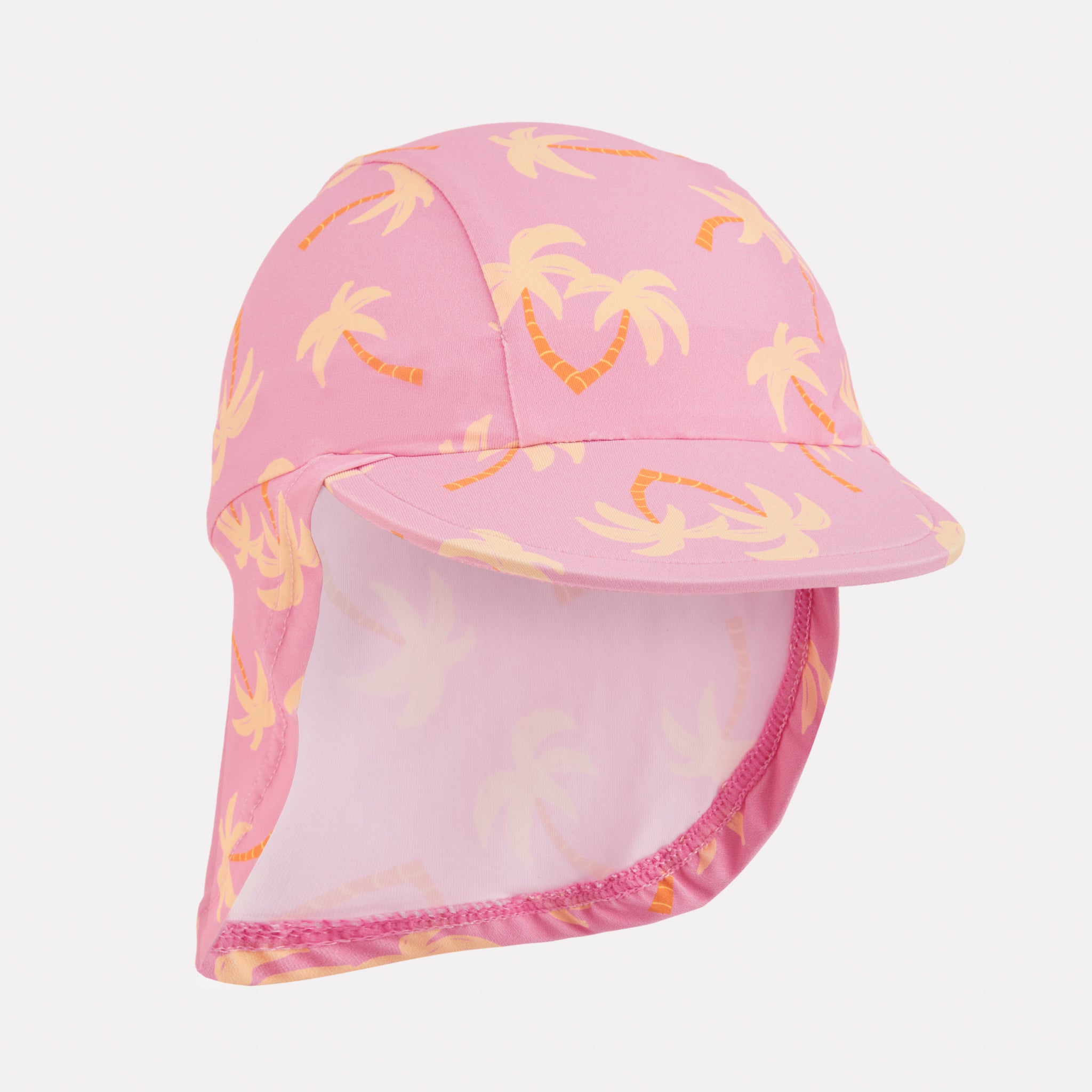 Chapéu de banho Waterlemon cor de rosa com estampado de palmeiras para bebé com abas de proteção solar
