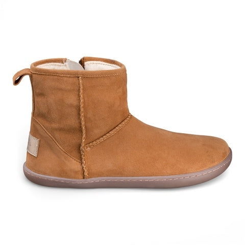 Bota barefoot infantil Chetto em pele camel com forro de pelo interior para crianca