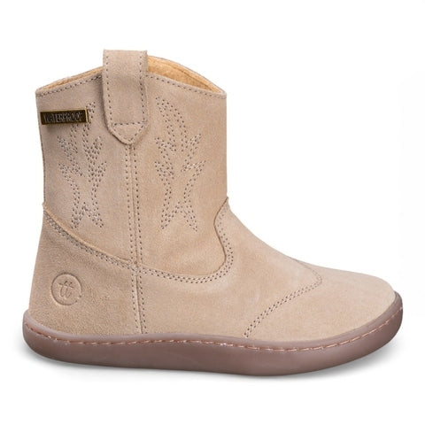 Botas barefoot de cano médio Chetto Texana em pele tom taupe para criança