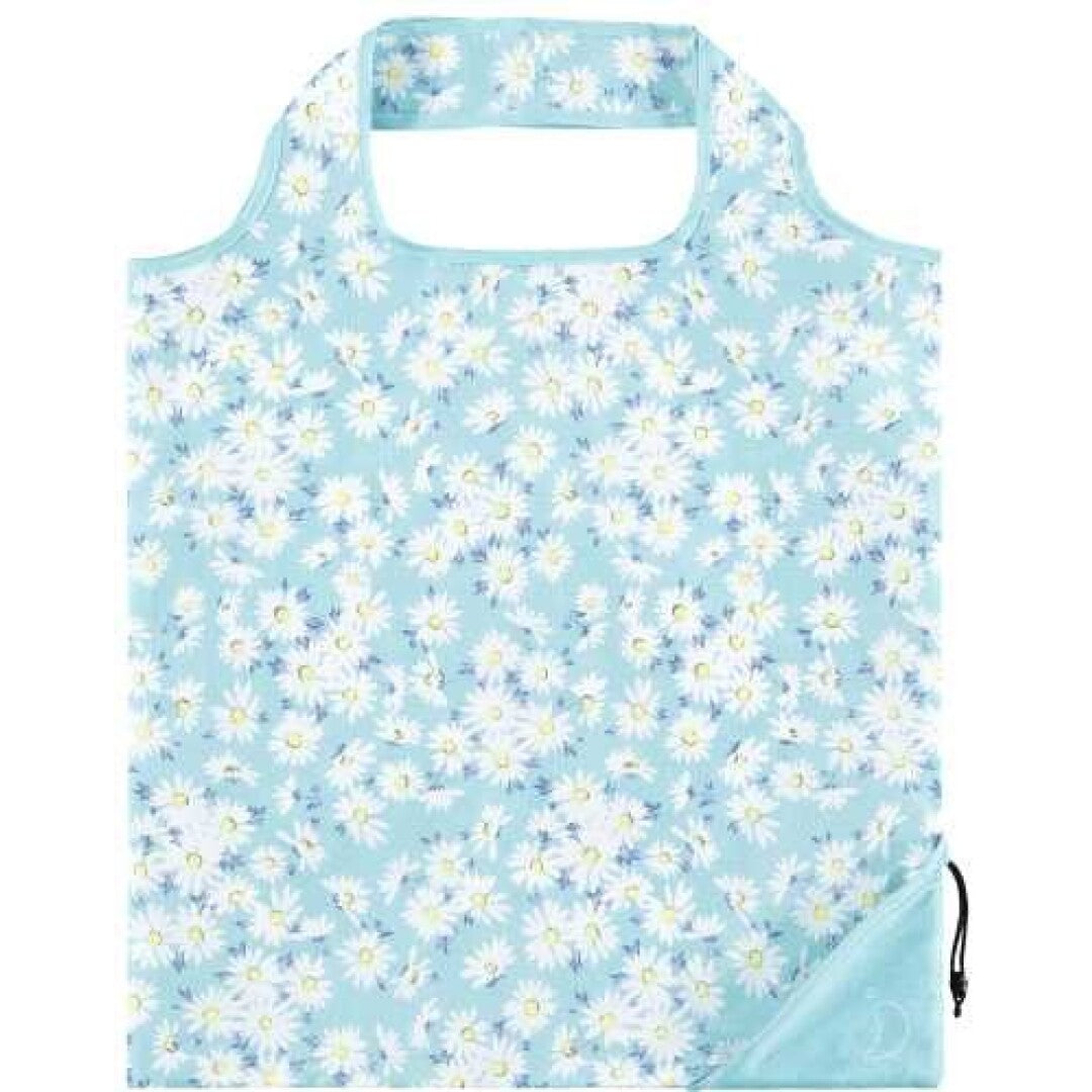 Bolsa Eco Chilly's de 20L em tecido azul claro com padrão floral de margaridas brancas e amarelas, com bolso de arrumação visível.
