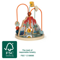Circuito Dino small foot com certificação FSC, destacando a madeira sustentável e a responsabilidade ambiental.