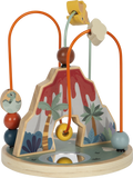 Circuito Dino da small foot em madeira, com vulcão, dinossauros e peças coloridas para deslizar. Brinquedo educativo para desenvolvimento de habilidades motoras.