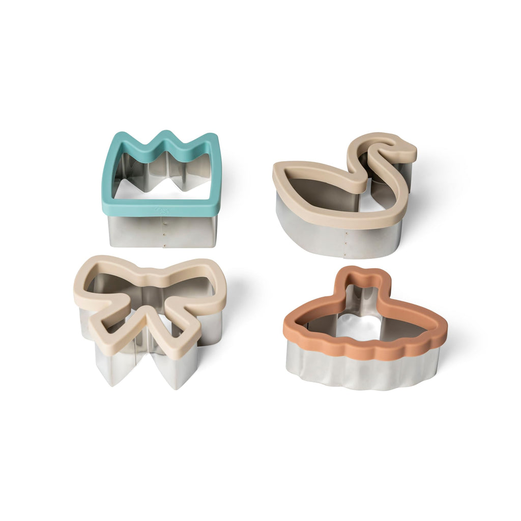 Conjunto de 4 cortadores de sanduíches Citron em aço inoxidável com topo de silicone colorido: coroa, cisne, laço e vestido.