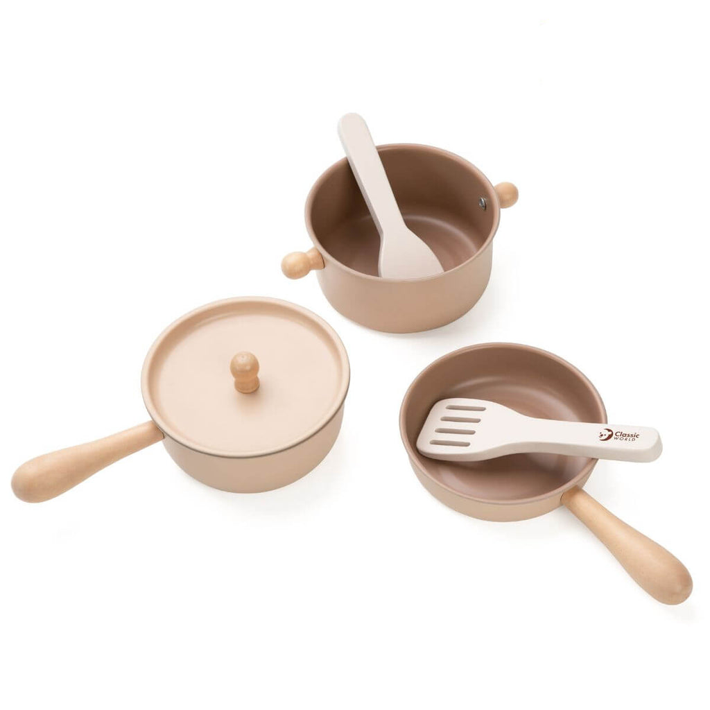 Conjunto de utensílios de cozinha Classic World em aço inoxidável e madeira de faia.