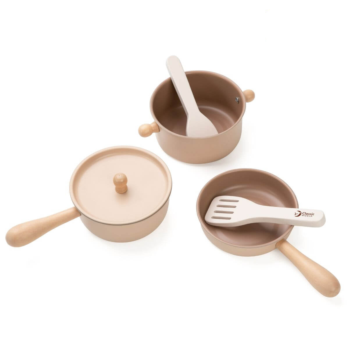 Conjunto de utensílios de cozinha Classic World em aço inoxidável e madeira de faia.