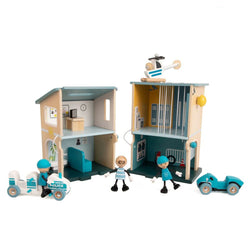 Esquadra da polícia em madeira Classic World com veículos e figuras