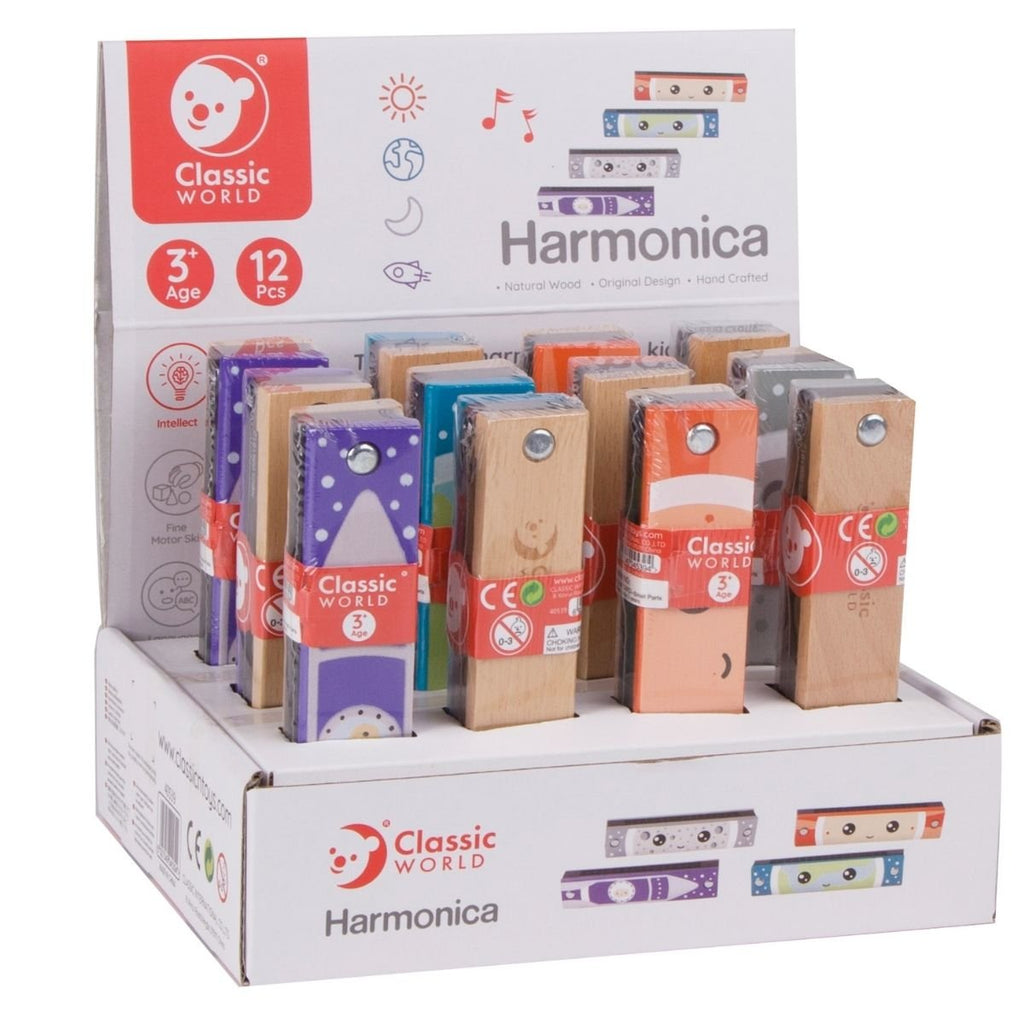 Harmónica de madeira infantil Classic World com acabamento suave e decoração colorida