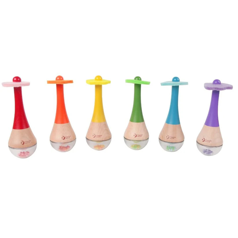 Conjunto completo das Classic World Maracas Arco Iris, destacando as cores do arco-íris e o design uniforme das maracas.