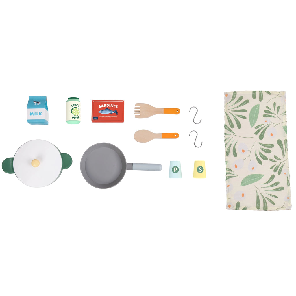 Embalagem da Classic World Natural Kitchen, exibindo a cozinha de brincar e características principais.