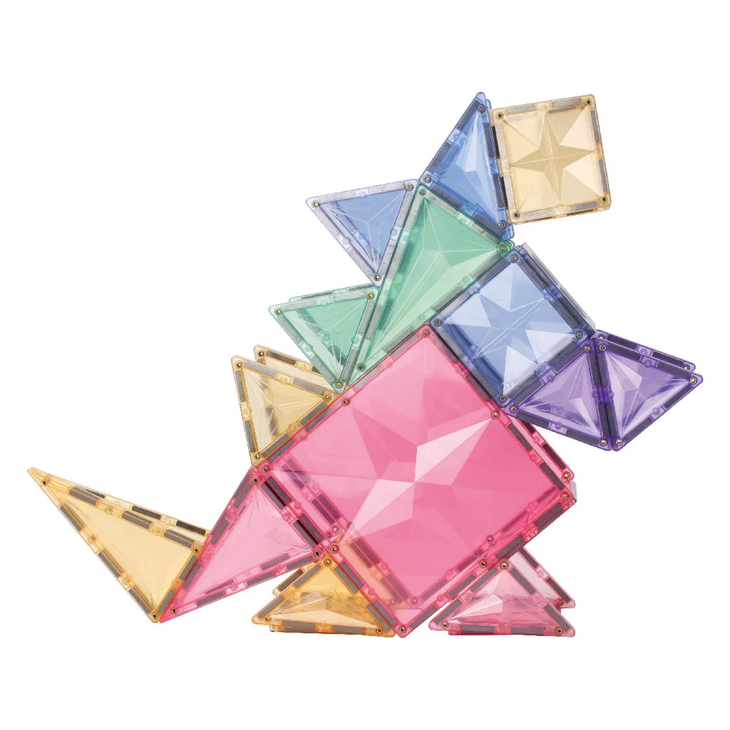 Blocos magnéticos Clever Clixx Geo pastel montados na forma de um animal, mostrando a criatividade e diversão do jogo.