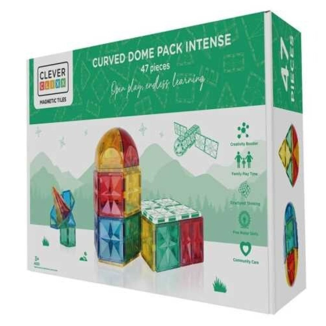 Conjunto de blocos magnéticos Clever Clixx com 47 peças coloridas e elementos curvos para construções STEAM.