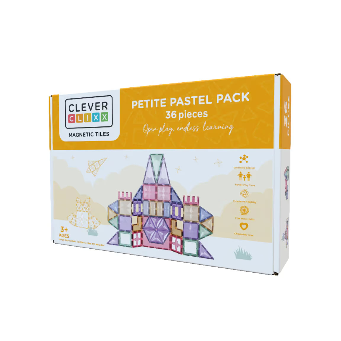 Estrutura colorida em tons pastel construída com os blocos magnéticos Clever Clixx Pack Mini Pastel de 36 peças.