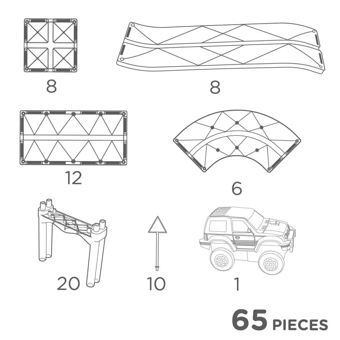 Caixa do Clever Clixx Jogo de blocos Magnético Pista de Corrida Intense de 65 peças, mostrando uma pista montada com um carro e a idade recomendada 3+.