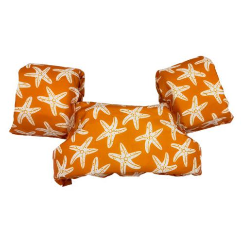 Colete de flutuação Swim Essentials com padrão de estrelas-do-mar laranja, vista frontal.