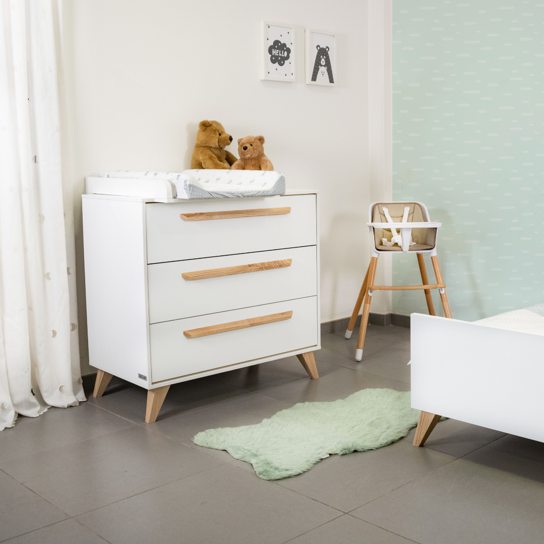 Lazio Cómoda muda-fraldas de 3 gavetas branco e natural da IKID, fotografia 2
