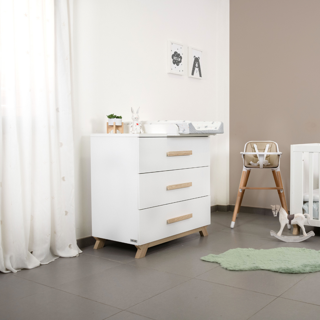 Veneto Cómoda muda-fraldas de 3 gavetas branco e natural da IKID, fotografia 1