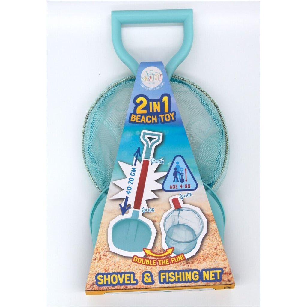 Conjunto de praia Compactoys com pá e rede de pesca para crianças
