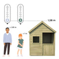 Comparação da altura da casinha Heidi com a altura de uma criança para referência de escala e adaptação ao uso infantil.