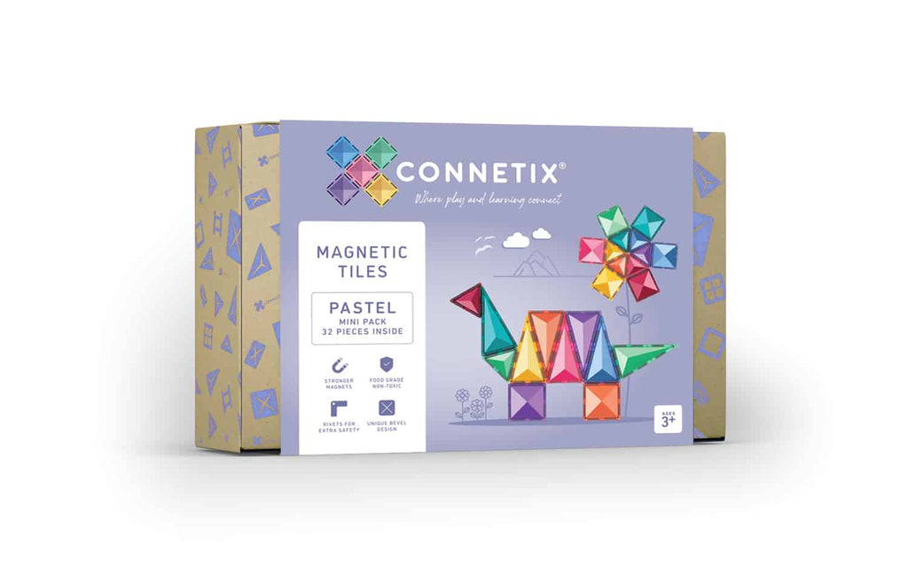 Connetix Jogo blocos Magnético Pastel Mini 32 pc caixa do conjunto e conteúdo