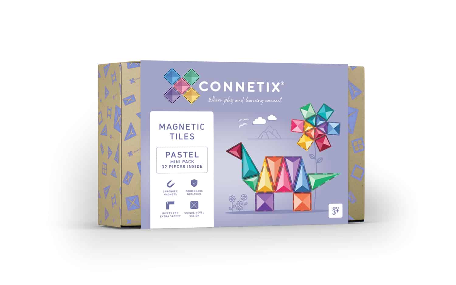 Connetix Jogo blocos Magnético Pastel Mini 32 pc caixa do conjunto e conteúdo