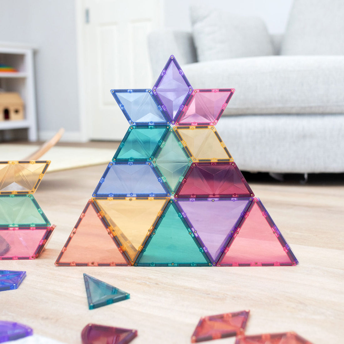 Caixa do Connetix Jogo blocos Magnético Pastel Shape Expansion Pack 48 pc. Mostra formas pastel.
