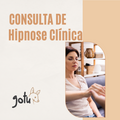 Imagem promocional com o título "Consulta de Hipnose Clínica", mostrando uma mulher em estado de relaxamento sendo guiada por um terapeuta.