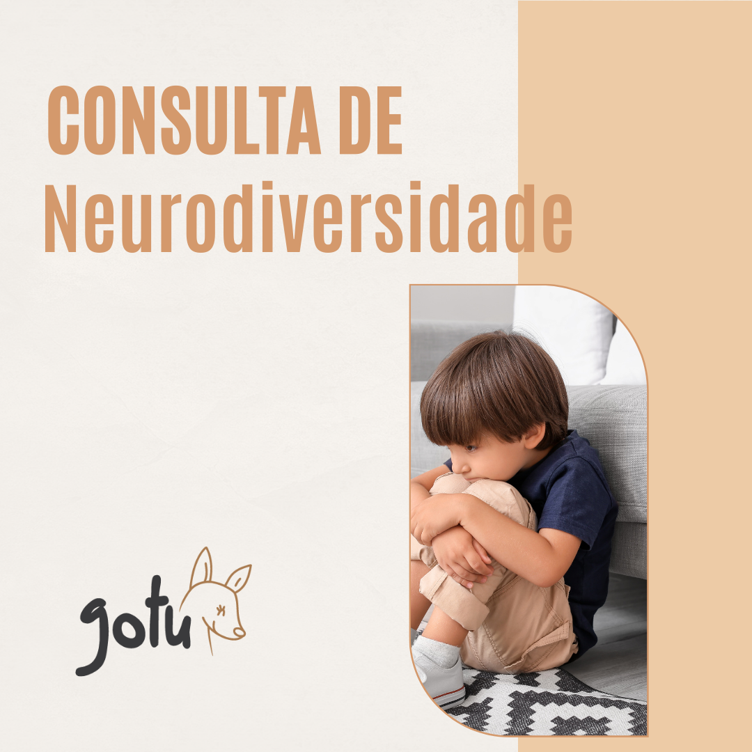 Banner promocional para "Consulta de Neurodiversidade" com texto em destaque e imagem de uma criança sentada, encolhida e pensativa.